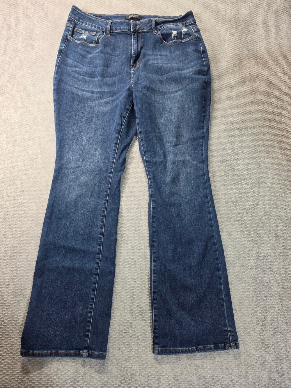 Judy Blue Jeans Womens 20W Blue Slim Bootcut Distressed Hem Vent Stretch Denim